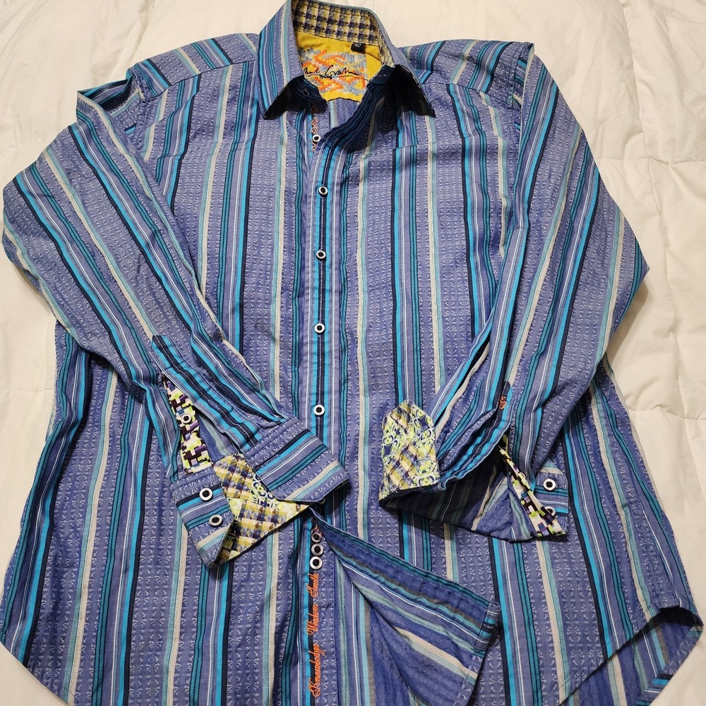 Men's Size Medium Robert Graham Vibrant Striped Button Up Shirt with Flip Cuffs